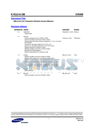 K1S321615M datasheet - 2Mx16 bit Uni-Transistor Random Access Memory