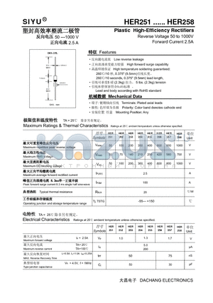 HER253 datasheet - Plastic High-Efficiency Rectifiers Reverse Voltage 50 to 1000V Forward Current 2.5A