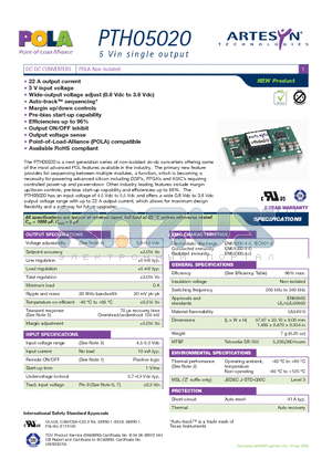 PTH05020WADT datasheet - DC-DC CONVERTERS POLA Non-isolated