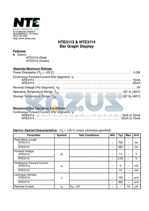 NTE3114 datasheet - Bar Graph Display