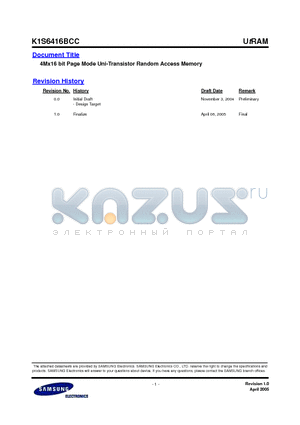 K1S6416BCC datasheet - 4Mx16 bit Page Mode Uni-Transistor Random Access Memory