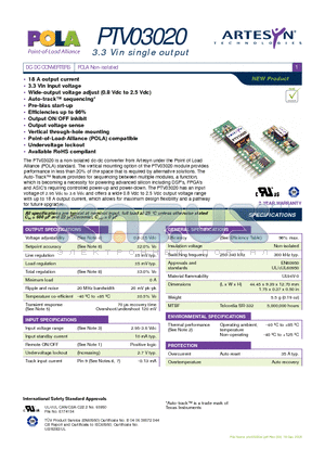 PTH05020WAH datasheet - DC-DC CONVERTERS POLA Non-isolated