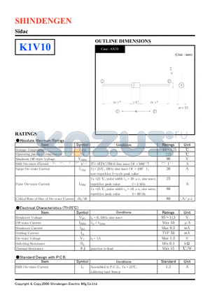 K1V10 datasheet - Sidac