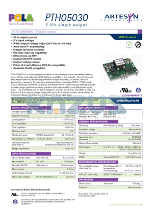 PTH05030 datasheet - DC-DC CONVERTERS POLA Non-isolated