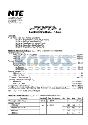 NTE3133 datasheet - Light Emitting Diode − 1.8mm