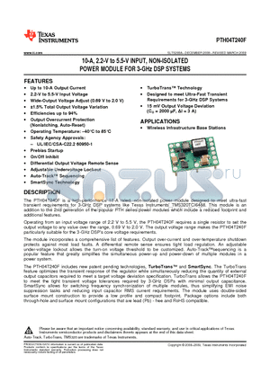 PTH04T240F_10 datasheet - 10-A, 2.2-V to 5.5-V INPUT, NON-ISOLATED POWER MODULE FOR 3-GHz DSP SYSTEMS