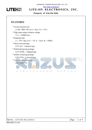 LTV-123 datasheet - Property of Lite-On Only