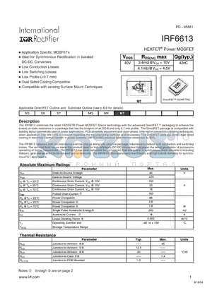 IRF6613 datasheet - HEXFET Power MOSFET
