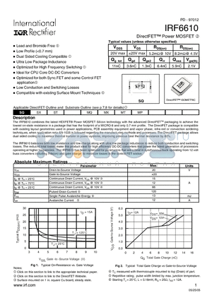 IRF6610 datasheet - HEXFET Power MOSFET Silicon Technology with the advanced DirectFETTM