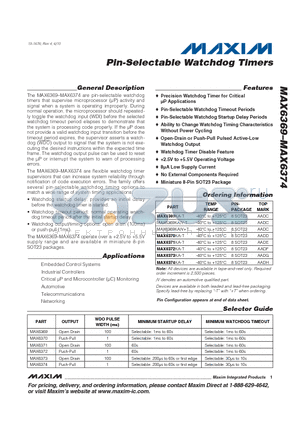 MAX6369 datasheet - Pin-Selectable Watchdog Timers