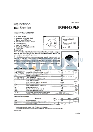 IRF644SPBF datasheet - HEXFET Power MOSFET