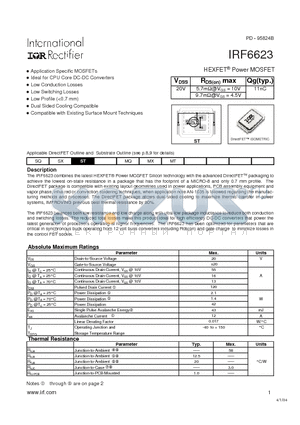 IRF6618TR1 datasheet - HEXFET Power MOSFET