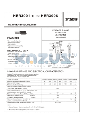 HER3001 datasheet - 30.0 AMP HIGH EFFICIENCY RECTIFIERS