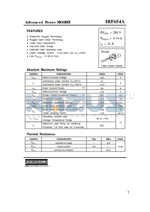 IRF654A datasheet - Advanced Power MOSFET