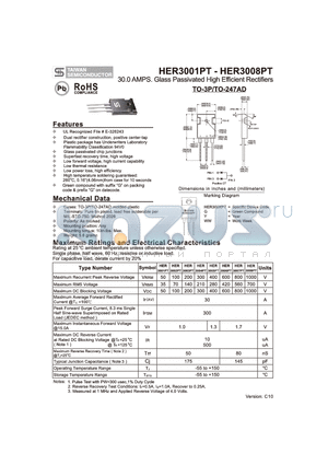 HER3001PT datasheet - 30.0 AMPS. Glass Passivated High Efficient Rectifiers