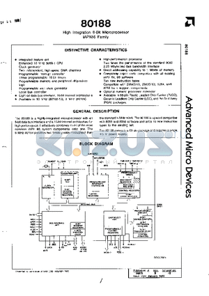 N80188 datasheet - High Integration 8-Bit Microprocessor