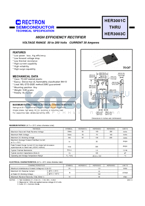 HER3003C datasheet - HIGH EFFICIENCY RECTIFIER (VOLTAGE RANGE 50 to 200 Volts CURRENT 30 Amperes)