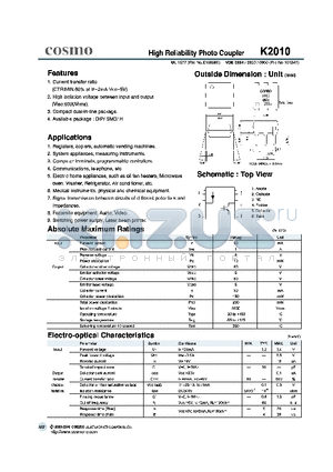 K2010 datasheet - High Reliability Photo Coupler