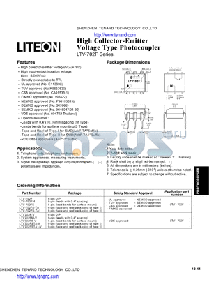 LTV-702FS-TA1 datasheet - High Collector-Emitter Voltage Type Photocoupler