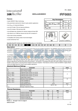 IRF6665 datasheet - DIGITAL AUDIO MOSFET