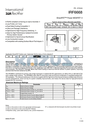 IRF6668 datasheet - DirectFET Power MOSFET