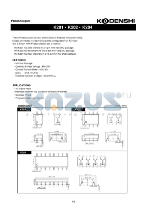 K204 datasheet - Photocoupler(These Photocouplers consist of two Gallium Arsenide Infrared Emitting)