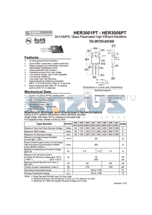HER3006PT datasheet - 30.0 AMPS. Glass Passivated High Efficient Rectifiers