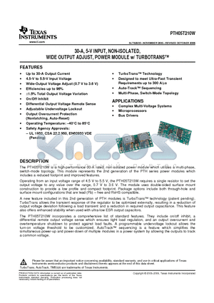 PTH05T210W datasheet - 30-A, 5-V INPUT, NON-ISOLATED, WIDE OUTPUT ADJUST, POWER MODULE w/ TURBOTRANS