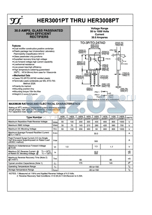 HER3008PT datasheet - 30.0 AMPS. GLASS PASSIVATED HIGH EFFICIENT RECTIFIERS