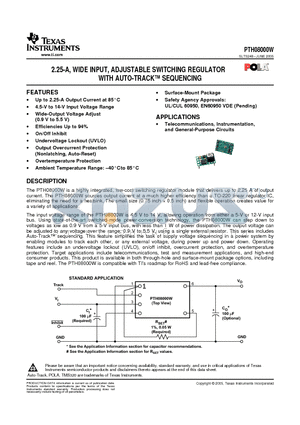 PTH08000WAH datasheet - 2.25-A, WIDE INPUT, ADJUSTABLE SWITCHING REGULATOR