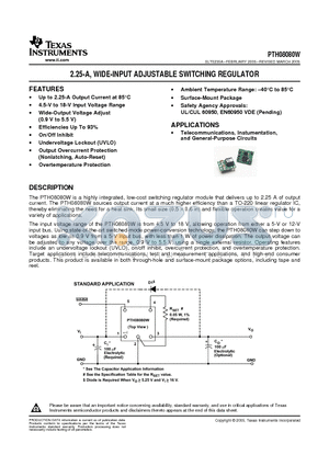 PTH08080WAZT datasheet - 2.25-A, WIDE-INPUT ADJUSTABLE SWITCHING REGULATOR