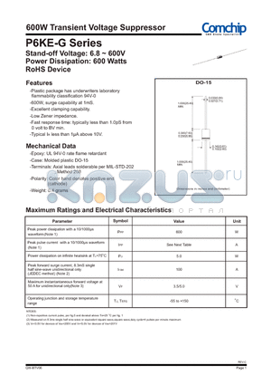 P6KE9.1-G datasheet - 600W Transient Voltage Suppressor