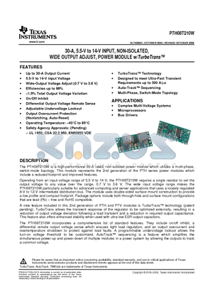 PTH08T210W datasheet - 30-A, 5.5-V to 14-V INPUT, NON-ISOLATED, WIDE OUTPUT ADJUST, POWER MODULE w/TurboTrans