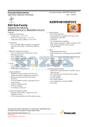 K20P81M100SF2V2 datasheet - K20 Sub-Family