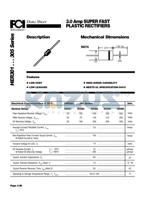 HER301 datasheet - 3.0 Amp SUPER FAST PLASTIC RECTIFIERS