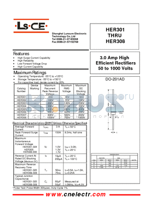 HER301 datasheet - 3.0Amp high efficient rectifiers 50to1000 volts