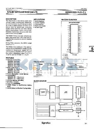 N82S09 datasheet - 576-BIT BIPOLAR RAM (64 X 9)