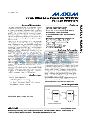 MAX6378_R42-T datasheet - 3-Pin, Ultra-Low-Power SC70/SOT23 Voltage Detectors