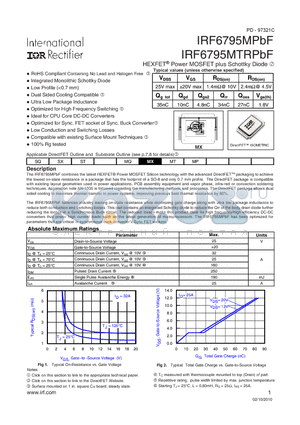 IRF6795MPBF_10 datasheet - HEXFET Power MOSFET plus Schottky Diode