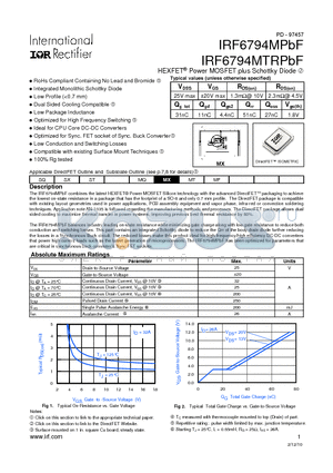 IRF6794MTRPBF datasheet - HEXFET Power MOSFET plus Schottky Diode