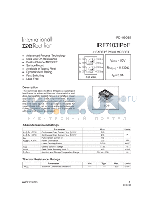 IRF7103IPBF datasheet - HEXFET Power MOSFET