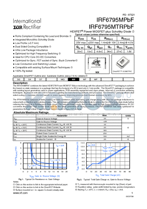 IRF6795MPBF datasheet - HEXFET Power MOSFET plus Schottky Diode