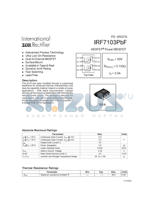 IRF7103PBF datasheet - HEXFET Power MOSFET