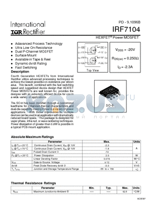 IRF7104 datasheet - HEXFET Power MOSFET
