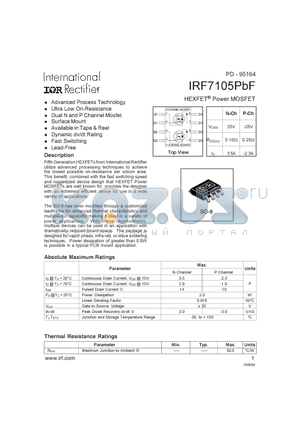 IRF7105PBF datasheet - HEXFET^ Power MOSFET