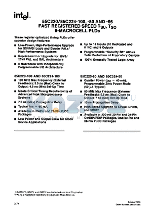 N85C220-100 datasheet - FAST REGISTERED SPEED Tsu,Tso 8-MACROCELL