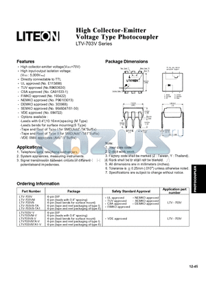 LTV703V-V datasheet - High Collector-Emitter Voltage Type Photocoupler LTV-703V Series