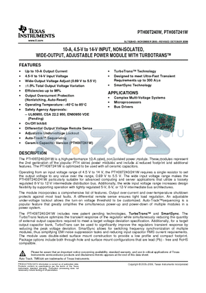 PTH08T240WAZ datasheet - 10-A, 4.5-V to 14-V INPUT, NON-ISOLATED, WIDE-OUTPUT, ADJUSTABLE POWER MODULE WITH TURBOTRANS