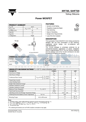 IRF720PBF datasheet - Power MOSFET