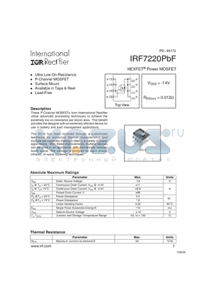 IRF7220PBF datasheet - HEXFET Power MOSFET